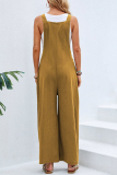 Army Green Casual Vacation Solid Buttons Square Collar Loose Jumpsuits