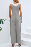 Light Gray Casual Vacation Solid Buttons Square Collar Loose Jumpsuits