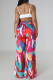 Multicolor Casual Print Patchwork Straight High Waist Wide Leg Full Print Bottoms