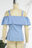 Blue Casual Solid Backless Off the Shoulder Tops