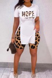 White Black Casual Print Slit O Neck Short Sleeve Two Pieces