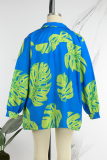 Blue Casual Print Basic Shirt Collar Long Sleeve Three Piece Set