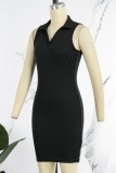 Black Casual Solid Basic V Neck Sleeveless Dress Dresses