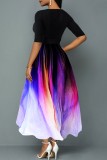 Colour Casual Print Patchwork V Neck Long Dress Dresses