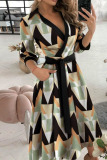 Black And White Casual Print Bandage Patchwork V Neck A Line Dresses