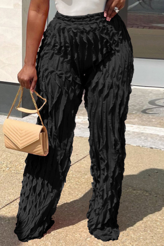 Black Casual Solid Basic Regular High Waist Conventional Solid Color Trousers