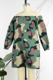 Green Casual Basis Not Positioning Printed Printing Off the Shoulder Loose Jumpsuits