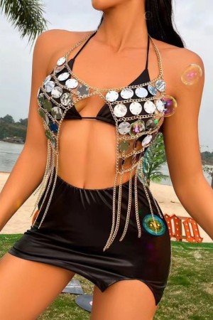 Silver Sexy Patchwork Tassel Hollowed Out Chains Backless Accessories