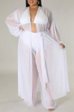 Pink Sweet Solid See-through Mesh Cardigan Collar Plus Size Two Pieces(Without Bikinis )