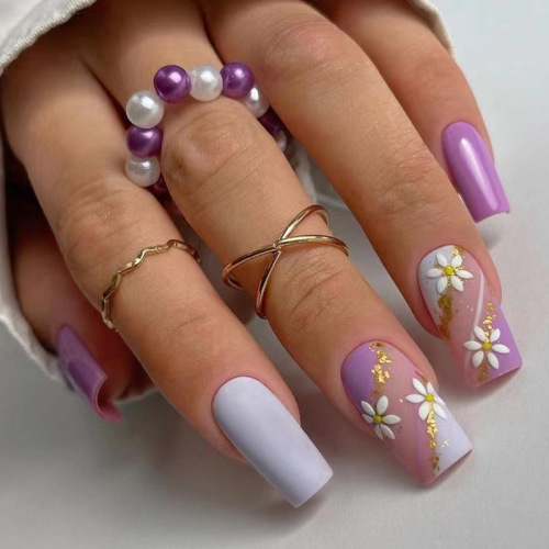 Purple Casual Daily Simplicity Print Patchwork Nail Paste