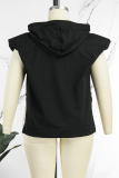 Grey Casual Simplicity Solid Draw String Slit Hooded Collar Tops
