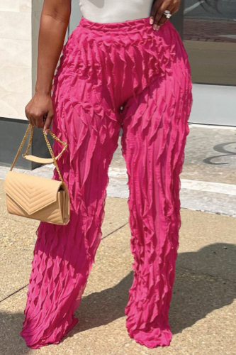 Rose Red Casual Solid Basic Regular High Waist Conventional Solid Color Trousers
