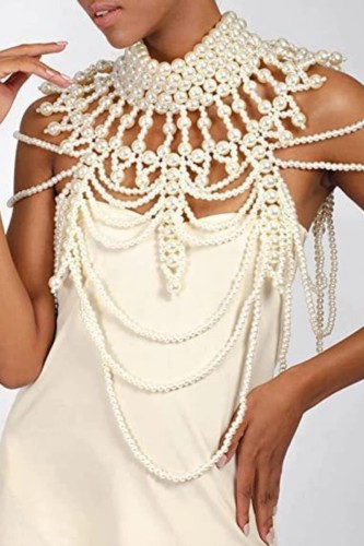 White Sexy Casual Patchwork Pearl Accessories
