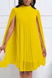 Yellow Casual Solid Patchwork Half A Turtleneck A Line Dresses