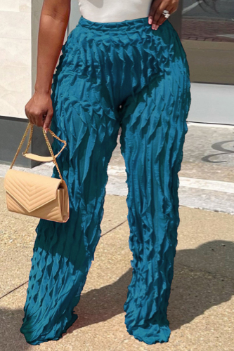Navy Blue Casual Solid Basic Regular High Waist Conventional Solid Color Trousers