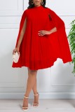 Red Casual Solid Patchwork Half A Turtleneck A Line Dresses