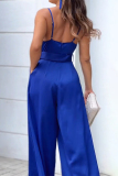 Royal Blue Casual Simplicity Solid Solid Color V Neck Loose Jumpsuits