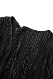 Black Casual Solid Frenulum V Neck Plus Size Two Pieces