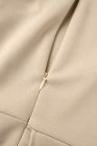 Khaki Elegant Solid Patchwork Flounce Asymmetrical Oblique Collar One Step Skirt Dresses