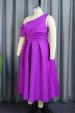 Purple Sexy Formal Solid Patchwork Oblique Collar Evening Dress Plus Size Dresses