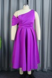Purple Sexy Formal Solid Patchwork Oblique Collar Evening Dress Plus Size Dresses