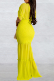 Red Casual Solid Patchwork Backless V Neck Long Dress Dresses