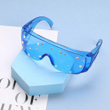 Blue Casual Daily Solid Patchwork Rhinestone Sunglasses