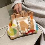 Orange Casual Daily Patchwork Pearl Bags