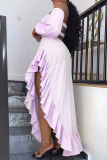 Purple Celebrities Solid Hollowed Out Backless Off the Shoulder Asymmetrical Dresses