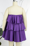 Purple Sexy Casual Solid Patchwork Backless Strapless Tops