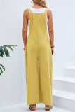 Earth Yellow Casual Vacation Solid Buttons Square Collar Loose Jumpsuits