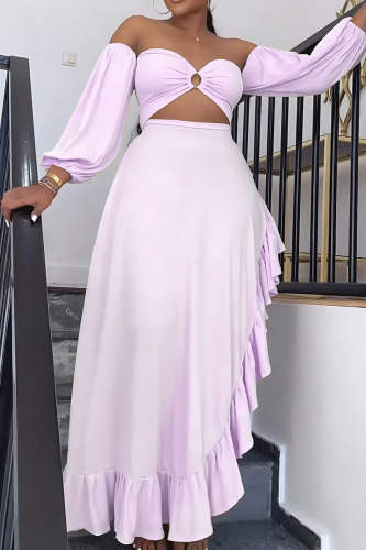 Purple Celebrities Solid Hollowed Out Backless Off the Shoulder Asymmetrical Dresses