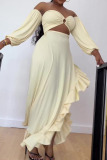 Yellow Celebrities Solid Hollowed Out Backless Off the Shoulder Asymmetrical Dresses