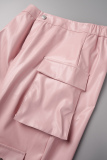 Pink Casual Solid Patchwork Regular High Waist Conventional Solid Color Trousers