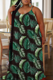 Plus Size Multicolor Sexy Casual Print Backless Spaghetti Strap Long Dress Dresses