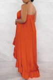 Orange Sexy Casual Vacation Simplicity Solid Solid Color Strapless Strapless Dress Dresses
