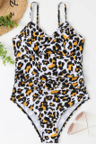 Leopard Print Sexy Print Backless Fold Swimwears (With Paddings)