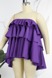 Purple Sexy Casual Solid Patchwork Backless Strapless Tops