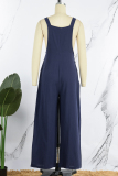 Light Blue Casual Vacation Solid Buttons Square Collar Loose Jumpsuits