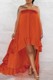 Orange Sexy Casual Vacation Simplicity Solid Solid Color Strapless Strapless Dress Dresses