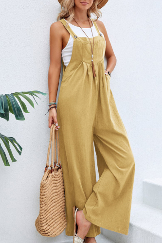 Yellow Casual Vacation Solid Buttons Square Collar Loose Jumpsuits