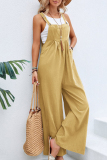 Khaki Casual Vacation Solid Buttons Square Collar Loose Jumpsuits