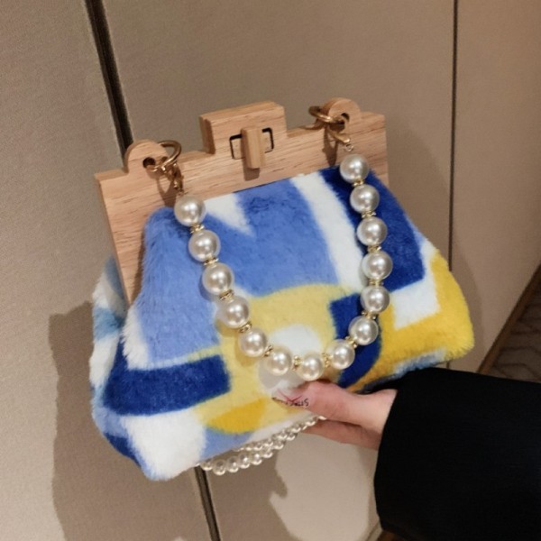 Blue Casual Daily Patchwork Pearl Bags