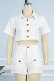 White Casual Solid Patchwork Turndown Collar Short Sleeve Two Pieces