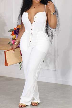 White Sexy Casual Solid Basic Spaghetti Strap Regular Jumpsuits