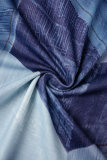 Blue Casual Print Patchwork Turndown Collar Long Dress Dresses