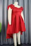Red Casual Party Solid Patchwork V Neck A Line Dresses