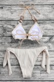 Cream White Sexy Solid Bandage Backless Swimwears (With Paddings)