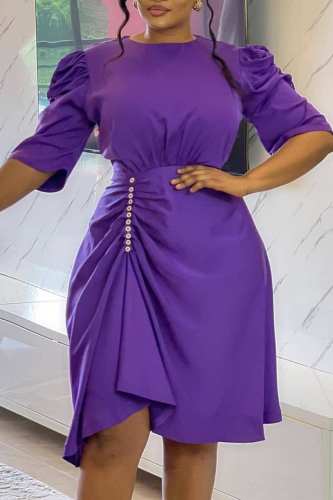 Purple Casual Solid Patchwork O Neck Dresses