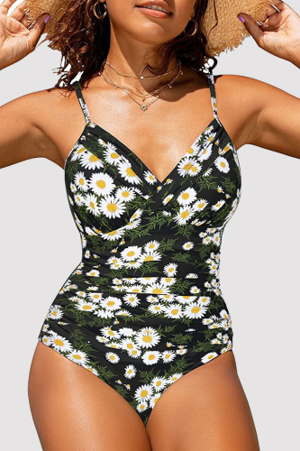 Black White Sexy Print Backless Fold Swimwears (With Paddings)
